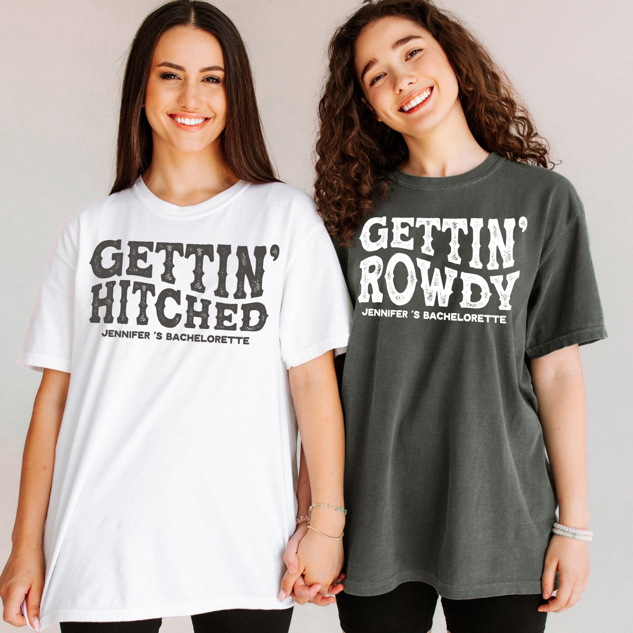 Gettin Hitched Gettin Rowdy Western Custom Bachelorette Party T Shirts PeachyBash