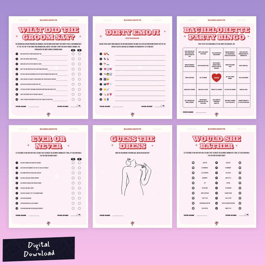 Ultimate Games Bundle - 6 Pack Printable Bachelorette Party Game - peachybash com peachy bash